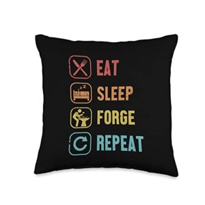 forging tools equipment kit gifts for beginners eat sleep repeat anvil hobby legend forging blacksmith throw pillow, 16x16, multicolor