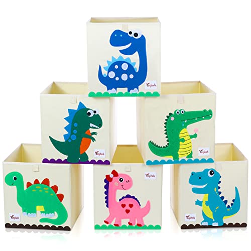 Kacctyen 6 Pcs 13 Inch Foldable Dinosaur Toy Storage Cubes Animal Organizer Bins Fabric Toy Box Chest Basket Container for Toddlers Kids Boys and Girls Nursery Playroom