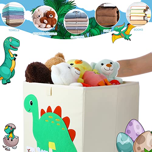 Kacctyen 6 Pcs 13 Inch Foldable Dinosaur Toy Storage Cubes Animal Organizer Bins Fabric Toy Box Chest Basket Container for Toddlers Kids Boys and Girls Nursery Playroom