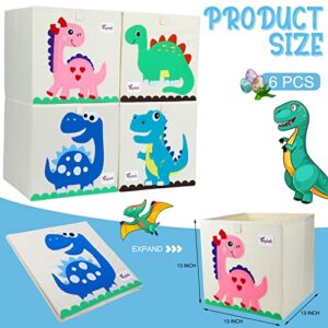 Kacctyen 6 Pcs 13 Inch Foldable Dinosaur Toy Storage Cubes Animal Organizer Bins Fabric Toy Box Chest Basket Container for Toddlers Kids Boys and Girls Nursery Playroom