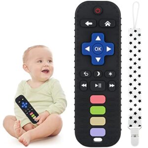 chuya baby teether toy chew toy for babies 0-24 months tv remote control shape teething relief baby toys for infants (black)