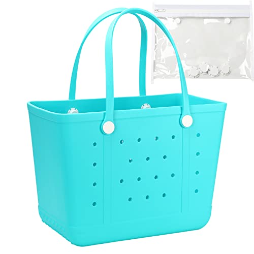 Wasunsen Beach Bag Large Rubber Beach Tote Bag with Holes, Washable Open Tote Handbag for Seaside Boat Pool Picnic 19x9x13 Inch