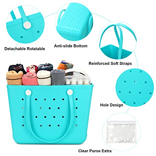 Wasunsen Beach Bag Large Rubber Beach Tote Bag with Holes, Washable Open Tote Handbag for Seaside Boat Pool Picnic 19x9x13 Inch
