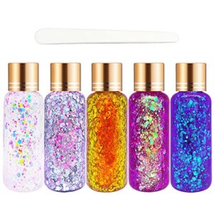body face glitter gel supgift 5 colors 7.8oz holographic chunky chameleon liquid glitter sequins glue for makeup eyeshadow hair nail slime craft resin with spoon