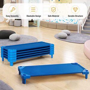 HONEY JOY Kids Daycare Cots, Pack of 6, 52” L Stackable Toddler Nap Cots for Resting, Naptime, Easy Lift Corners, Ready-to-Assemble, Heavy Duty Sleeping Cots for Preschool Nursery Classroom