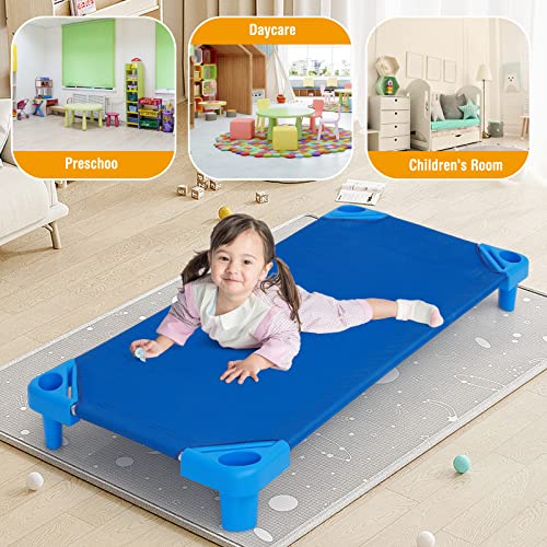 HONEY JOY Kids Daycare Cots, Pack of 6, 52” L Stackable Toddler Nap Cots for Resting, Naptime, Easy Lift Corners, Ready-to-Assemble, Heavy Duty Sleeping Cots for Preschool Nursery Classroom