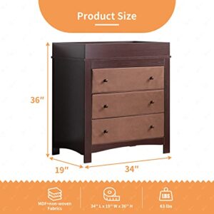 MOOITZ Changing Table with 3 Drawers, Changing Table Dresser for Nursery, Infant Baby Changing Station for Bedroom Livingroom Small Space, Baby Dresser with Changing Table Top