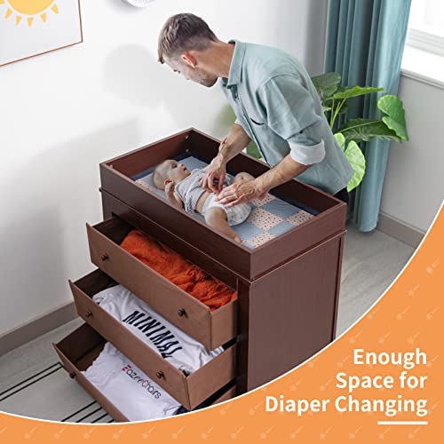 MOOITZ Changing Table with 3 Drawers, Changing Table Dresser for Nursery, Infant Baby Changing Station for Bedroom Livingroom Small Space, Baby Dresser with Changing Table Top