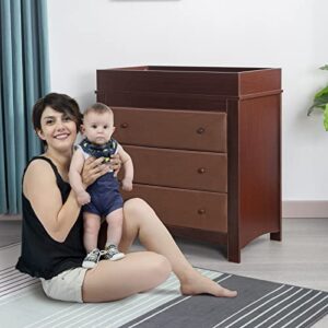 MOOITZ Changing Table with 3 Drawers, Changing Table Dresser for Nursery, Infant Baby Changing Station for Bedroom Livingroom Small Space, Baby Dresser with Changing Table Top
