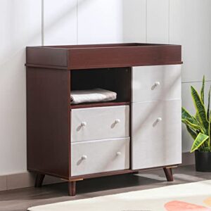mooitz changing table dresser with 3 drawers, 2 cabinets, can be used as a baby changing table dresser, a dresser changing table, changing table with drawers(white dark brown)