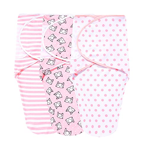 Soft and Adjustable Baby Swaddle Wrap - Pack of 3 - Perfect for Newborns up to 3 Months - Safe and Comfortable Sleep Sack (pink02)