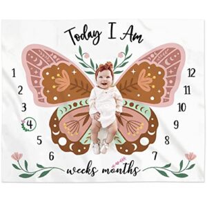 eunikroko boho baby blanket butterfly monthly milestone bohemian floral girl photo prop sage green and pink blanket ideas for baby stuff shower newborn decorations nursery gift decor expecting mom