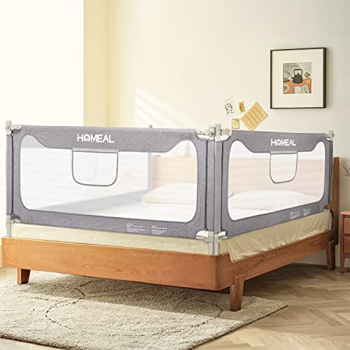 HOMEAL Toddlers Bed Rail for King Bed, Upgrade Toddler Bed Rails, Extra Long Baby Bed Rail Guard, Baby Bedrail for Children for Twin Queen & King Size Bed Mattress(Grey, for King Bed, 2Pack)