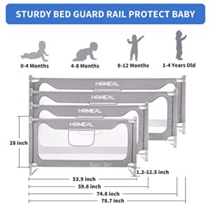 HOMEAL Toddlers Bed Rail for King Bed, Upgrade Toddler Bed Rails, Extra Long Baby Bed Rail Guard, Baby Bedrail for Children for Twin Queen & King Size Bed Mattress(Grey, for King Bed, 2Pack)