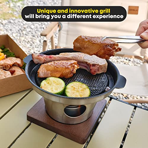 BriSunshine Small BBQ Grill, Tabletop Non-stick Japanese Hibachi Grill Yakiniku Grills Indoor, Mini Lightweight Grill with 3 Grille Mesh for Camping Picnic Seaside