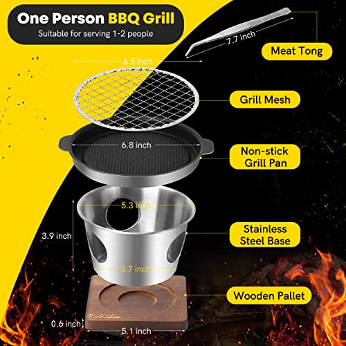 BriSunshine Small BBQ Grill, Tabletop Non-stick Japanese Hibachi Grill Yakiniku Grills Indoor, Mini Lightweight Grill with 3 Grille Mesh for Camping Picnic Seaside