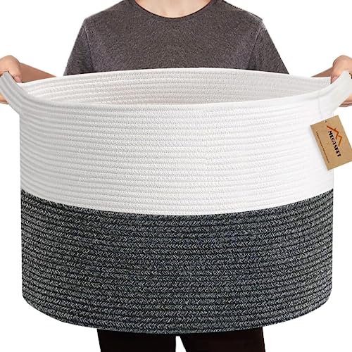 MEGASKET Extra Large Blanket Basket, 22" X 22" X 14" XXXL Blanket Storage Baskets for Living Room, Large Wicker Basket for Blankets, Woven Cotton Rope Basket, Throw Blankets Holder Organizer Bins