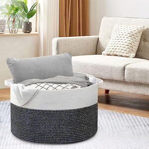 MEGASKET Extra Large Blanket Basket, 22" X 22" X 14" XXXL Blanket Storage Baskets for Living Room, Large Wicker Basket for Blankets, Woven Cotton Rope Basket, Throw Blankets Holder Organizer Bins