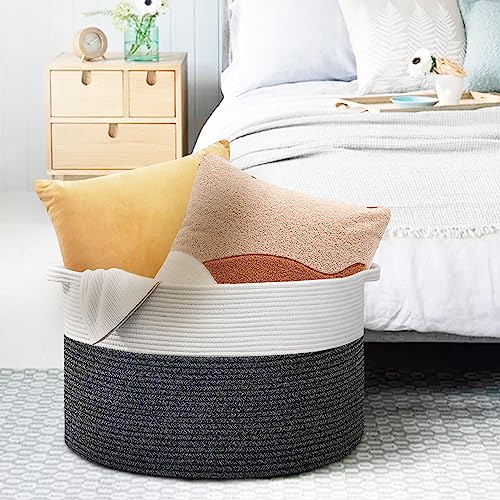 MEGASKET Extra Large Blanket Basket, 22" X 22" X 14" XXXL Blanket Storage Baskets for Living Room, Large Wicker Basket for Blankets, Woven Cotton Rope Basket, Throw Blankets Holder Organizer Bins