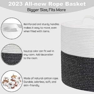 MEGASKET Extra Large Blanket Basket, 22" X 22" X 14" XXXL Blanket Storage Baskets for Living Room, Large Wicker Basket for Blankets, Woven Cotton Rope Basket, Throw Blankets Holder Organizer Bins