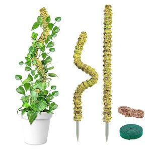 2 pcs moss pole for plants monstera - 25 inch bendable plant stakes for indoor, moss poles for climbing plants, handmade mossy rod plant support for creeper plants grow upwards