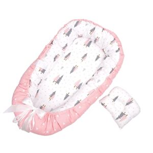 pheenowl baby nest cover for co sleeping, 100% cotton thicken ultra soft portable newborn nest cover for 0-24 months (forest pink)