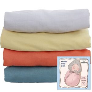 4 pack bassinet fitted sheets 33x20 fits baby delight, mika micky, koolababy, dream on me, angelbliss and rectangle bedside sleeper mattress, soft and breathable cotton
