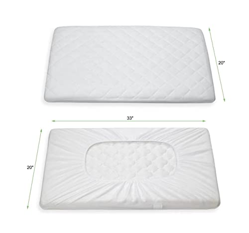 Waterproof Bassinet Mattres Pad Cover Fits 33x20 Baby Delight, Mika Micky, KoolaBaby, Dream On Me, ANGELBLISS and Bedside Sleeper Mattress, 2 Pack, Soft Bamboo Terry Surface, White
