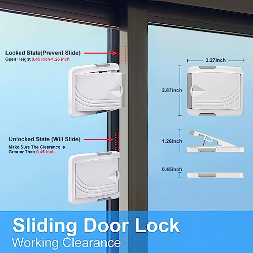 Sliding Door Lock for Child Safety - Sliding Closet Door Lock -sliding door baby and Pets proof- No Drill Tools Needed - 2 pack Perfect for Sliding Windows, Patios Doors, Closet Doors,Cabinet Doors