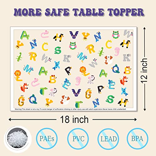 Disposable Stick-on Placemats for Baby&Toddler&Kids,Placemats That Sick on Dining Table at Family、Restaurant and Travel,Toddler placemat,40 Pack 12x18in Alphabet Animals Waterproof Table Mat