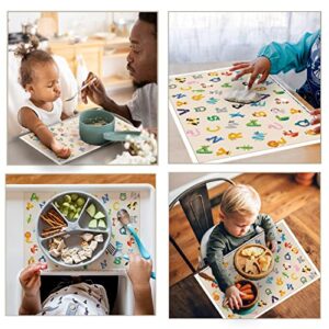 Disposable Stick-on Placemats for Baby&Toddler&Kids,Placemats That Sick on Dining Table at Family、Restaurant and Travel,Toddler placemat,40 Pack 12x18in Alphabet Animals Waterproof Table Mat