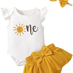 Aslaylme Baby Girl 1st Birthday Outfit First Birthday Clothes One Year Old Birthday Sun Skirt Set (Sun,12-18 Months)