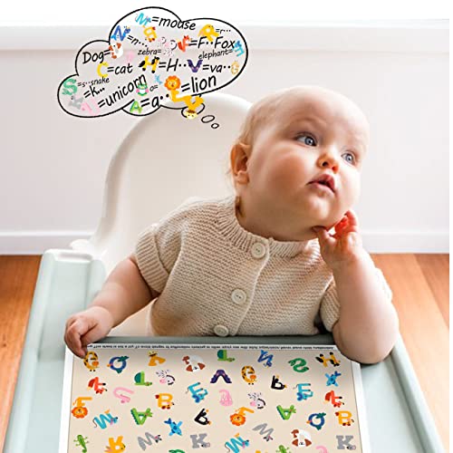 Disposable Stick-on Placemats for Baby&Toddler&Kids,Placemats That Sick on Dining Table at Family、Restaurant and Travel,Toddler placemat,40 Pack 12x18in Alphabet Animals Waterproof Table Mat