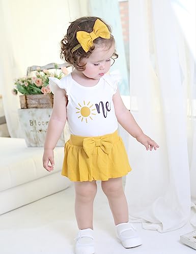 Aslaylme Baby Girl 1st Birthday Outfit First Birthday Clothes One Year Old Birthday Sun Skirt Set (Sun,12-18 Months)