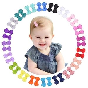 baby hair clips bows for girls mini fully lined baby bows grosgrain ribbon 1.2" tiny hair bows clips for baby girls infant fine hair 40pcs (20colors in pairs)