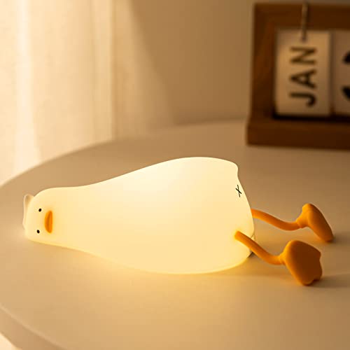 Cute Silicone Duck Night Light, 3 Level Dimmable Touch Control Rechargeable Beside Nursery Lamp, Squishy Kawaii Stuff Desk Room Decor, Nightlight for Breastfeeding, Toddler, Baby, Kids, Girls Gifts