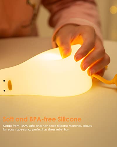 Cute Silicone Duck Night Light, 3 Level Dimmable Touch Control Rechargeable Beside Nursery Lamp, Squishy Kawaii Stuff Desk Room Decor, Nightlight for Breastfeeding, Toddler, Baby, Kids, Girls Gifts