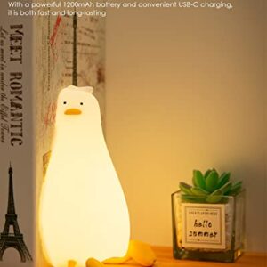 Cute Silicone Duck Night Light, 3 Level Dimmable Touch Control Rechargeable Beside Nursery Lamp, Squishy Kawaii Stuff Desk Room Decor, Nightlight for Breastfeeding, Toddler, Baby, Kids, Girls Gifts