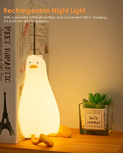 Cute Silicone Duck Night Light, 3 Level Dimmable Touch Control Rechargeable Beside Nursery Lamp, Squishy Kawaii Stuff Desk Room Decor, Nightlight for Breastfeeding, Toddler, Baby, Kids, Girls Gifts