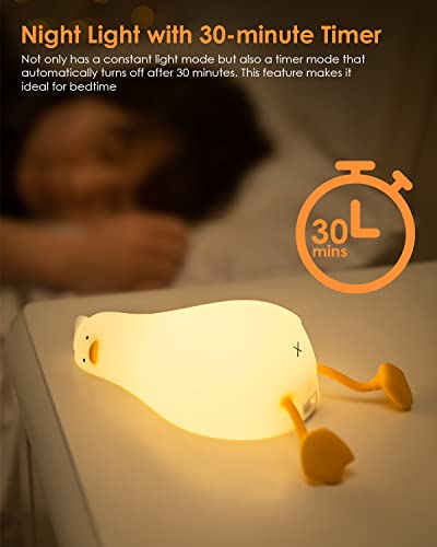 Cute Silicone Duck Night Light, 3 Level Dimmable Touch Control Rechargeable Beside Nursery Lamp, Squishy Kawaii Stuff Desk Room Decor, Nightlight for Breastfeeding, Toddler, Baby, Kids, Girls Gifts