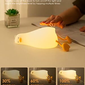 Cute Silicone Duck Night Light, 3 Level Dimmable Touch Control Rechargeable Beside Nursery Lamp, Squishy Kawaii Stuff Desk Room Decor, Nightlight for Breastfeeding, Toddler, Baby, Kids, Girls Gifts