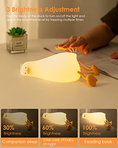 Cute Silicone Duck Night Light, 3 Level Dimmable Touch Control Rechargeable Beside Nursery Lamp, Squishy Kawaii Stuff Desk Room Decor, Nightlight for Breastfeeding, Toddler, Baby, Kids, Girls Gifts