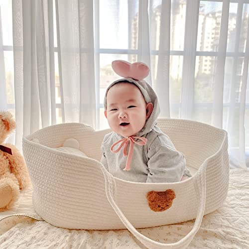 Baby Sleeping Basket, Foldable Safety Baby Carry Basket Portable Newborn Carrying Basket (White)