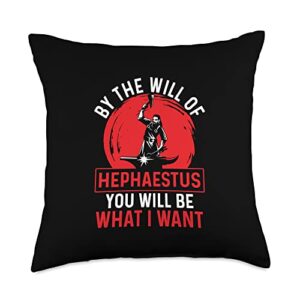 forging designs for blacksmiths hephaestus you will be blacksmithing forging throw pillow, 18x18, multicolor