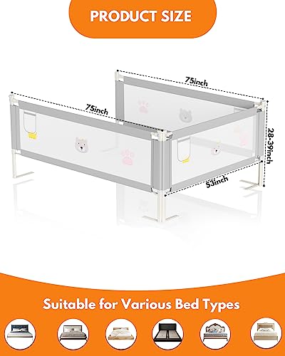 Athradies Bed Rails for Toddlers, 3 PCS Extra Long Toddler Bed Rails for Kids, Height Adjustable Baby Bed Rail Guard, Bed Rails for Full Size Bed
