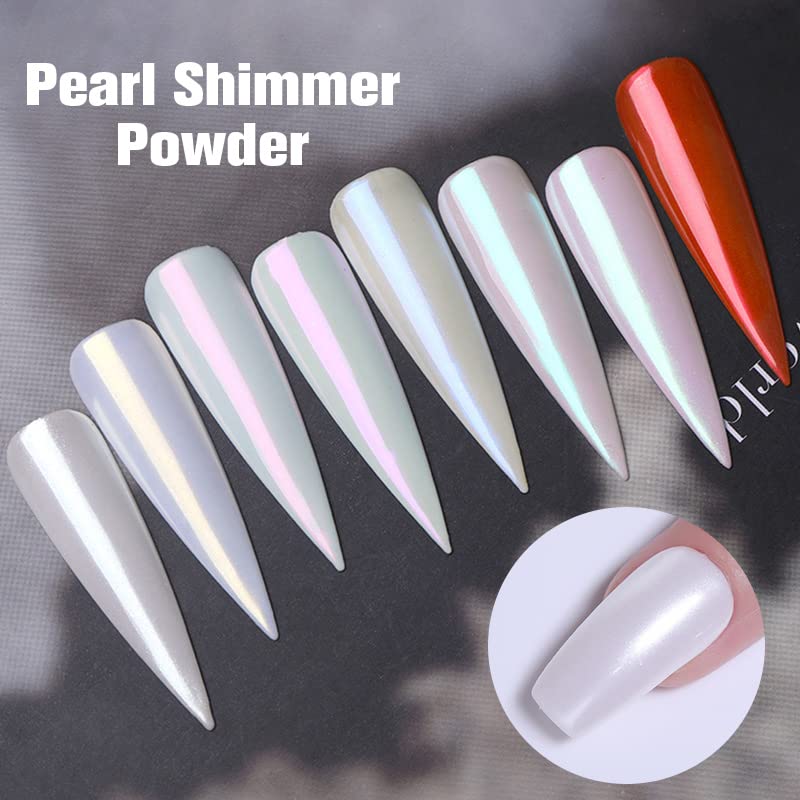 White Pearl Chrome Nail Powder, Pearlescent White Nail Art Jewelry Glitter Powder Mirror Effect Aurora Magic Pearlescent Symphony Mermaid Pearl Neon Nail Powder,DIY Nail Art Decorations Manicure Tool