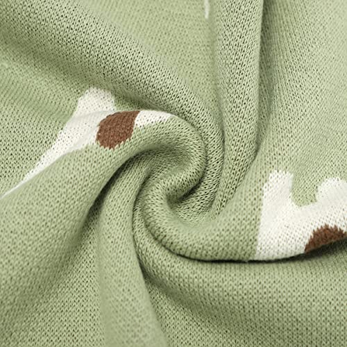 Hadetoto 100% Cotton Baby Blanket Knit Soft Cozy Swaddle Receiving Blankets Toddler Infant Blanket with Lovely Elephant for Newborn Boy Girls - Light Green, 90 x 70cm