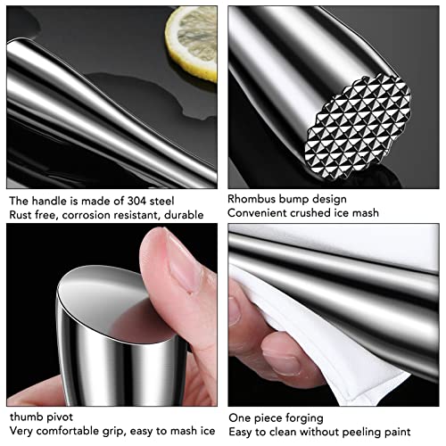 Stainless Steel Cocktail Muddler Food Grade Ergonomic One Piece Forging Drink Muddler for Kitchen Bar Kitchen Muddler Tool(Long Handle Model)