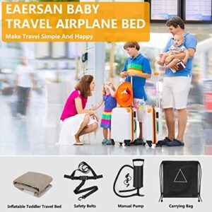 Eaersan Inflatable Toddler Airplane Bed Portable Toddler Travel Baby Bed for Airplane Car High Speed Rail Seat Infant Airplane Bed Included Inflatable Travel Bed Manual Pump Seat Belt and Travel Bag