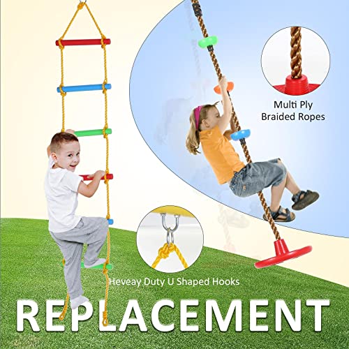 4 in 1 Swing Set for Backyard, Heavy Duty A-Frame Metal Outdoor Stand, 550 lbs Weight Capacity Adjustable Playground Playset for Kids Toddlers with 2 Swing Seat, Climbing Ladder and Climbing Rope